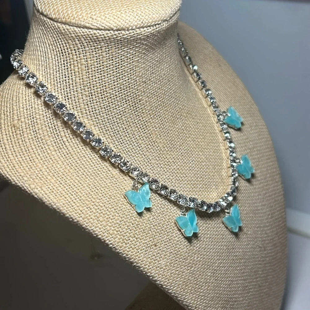 Butterflies & Rhinestone Necklace